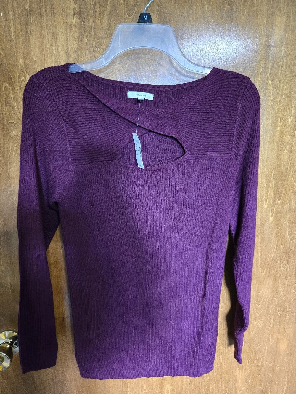 Maurices Maroon Ribbed Cutout Sweater